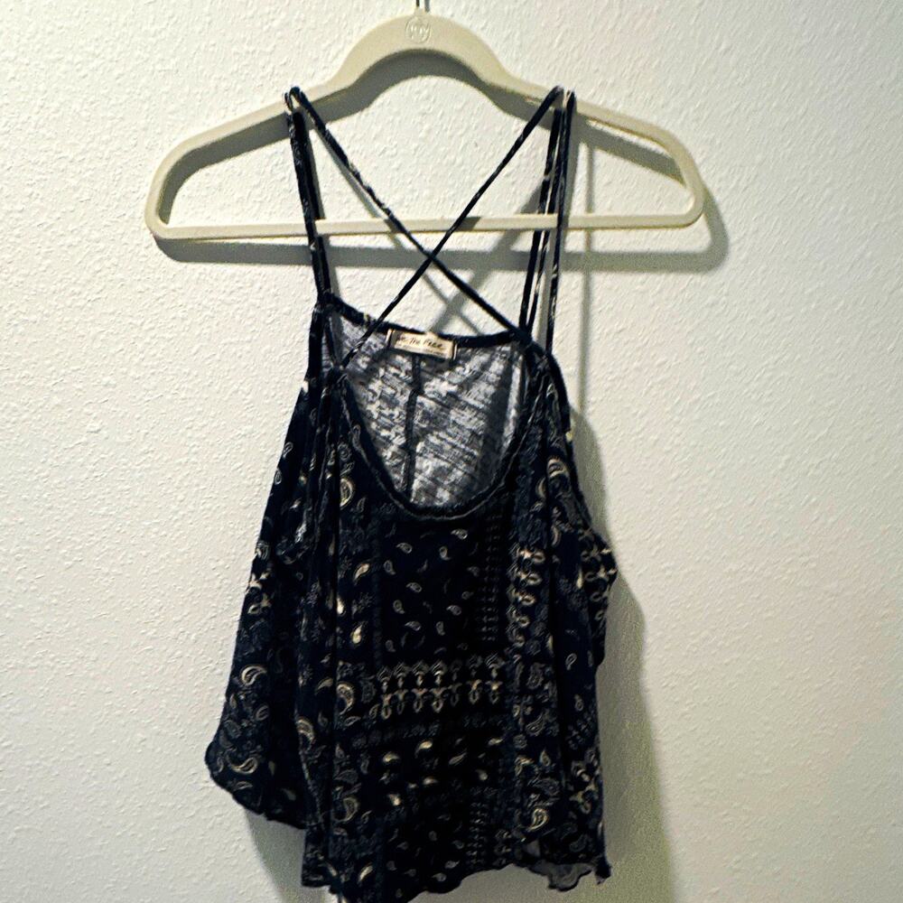 We The Free Womens Black White Paisley Scoop Neck Sleeveless Tank Top L 0118